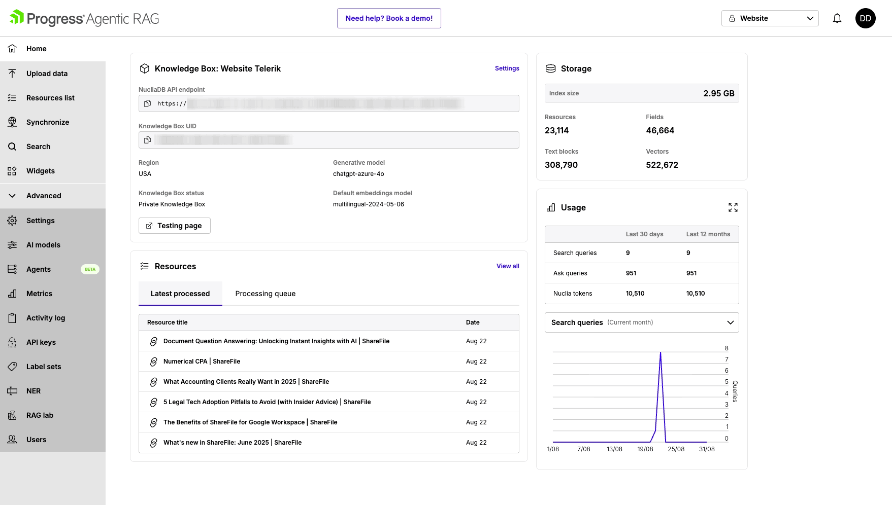 Agentic RAG platform screenshots