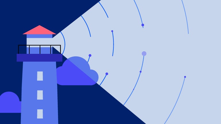 Lighthouse at night with glow to right